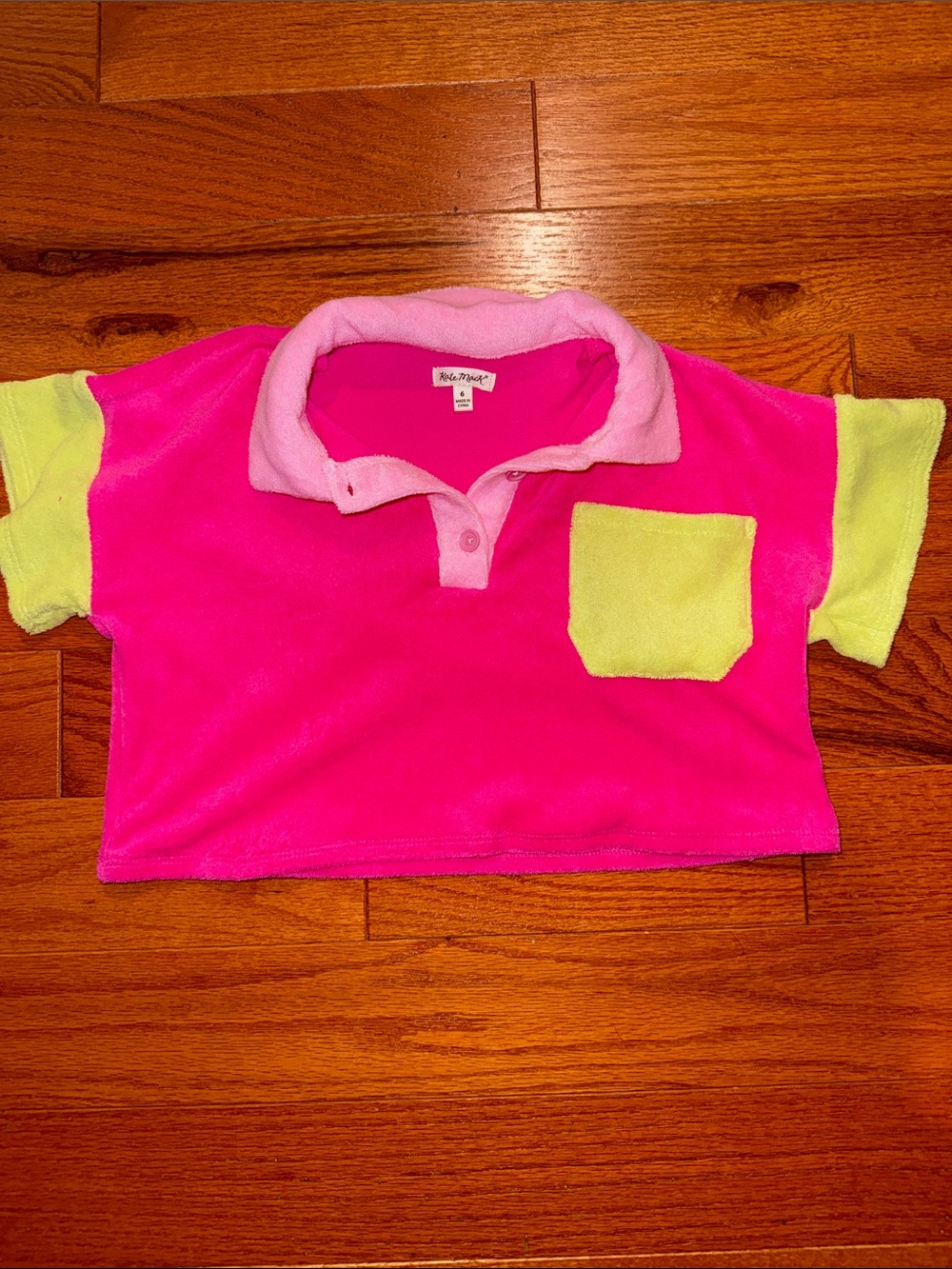 Kate Mack Neon Pink Polo Top with Lime Pocket and sleeves 6